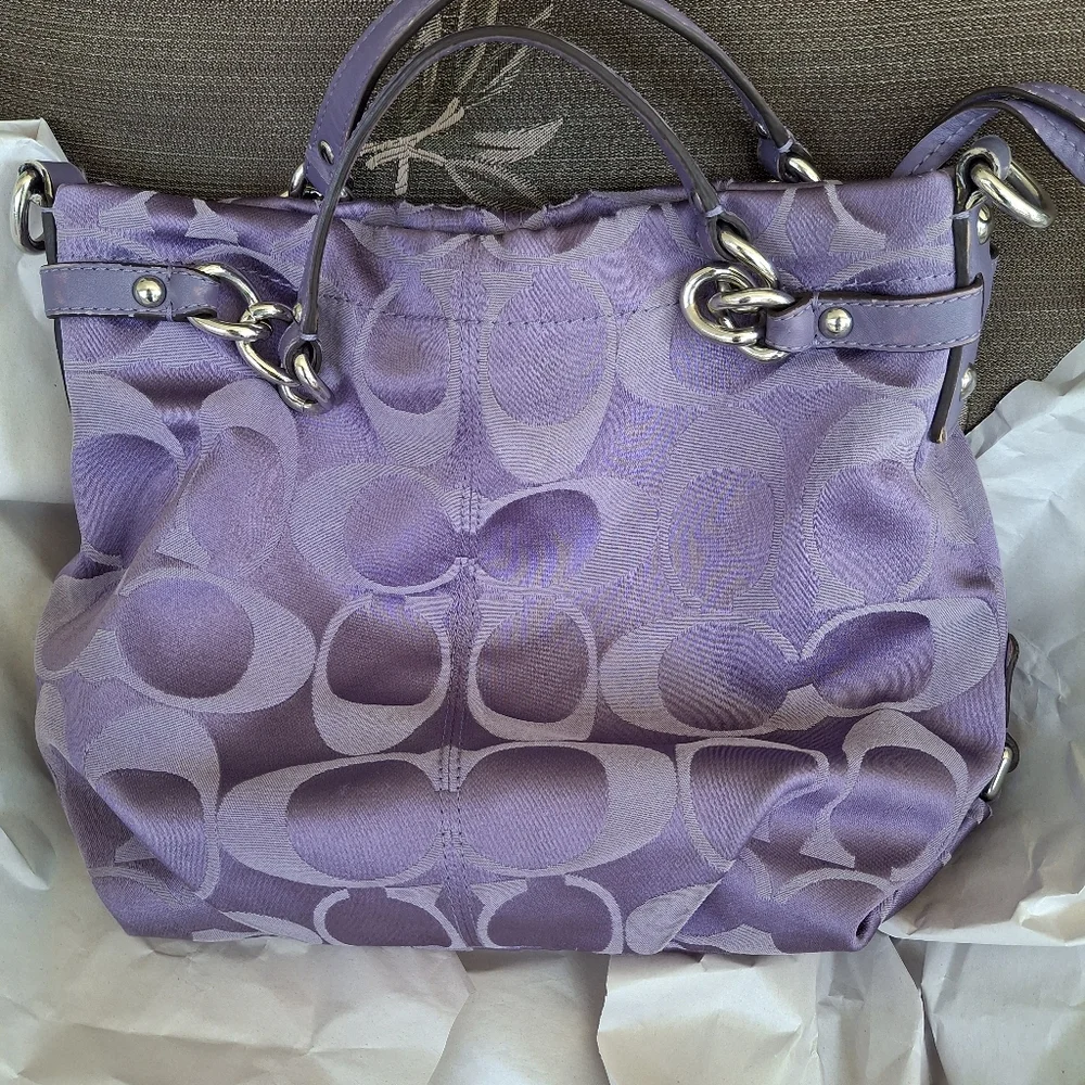 Coach Purple Shoulder Bag with Signature Monogram - Picture 2 of 14